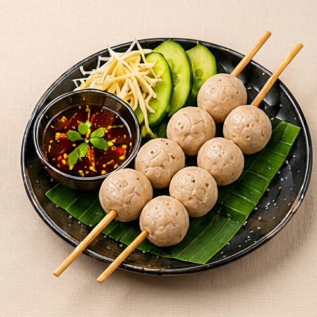 Beef & Pork Meatball Skewers / ลูกชิ้นเนื้อ-หมู (2 ไม้).