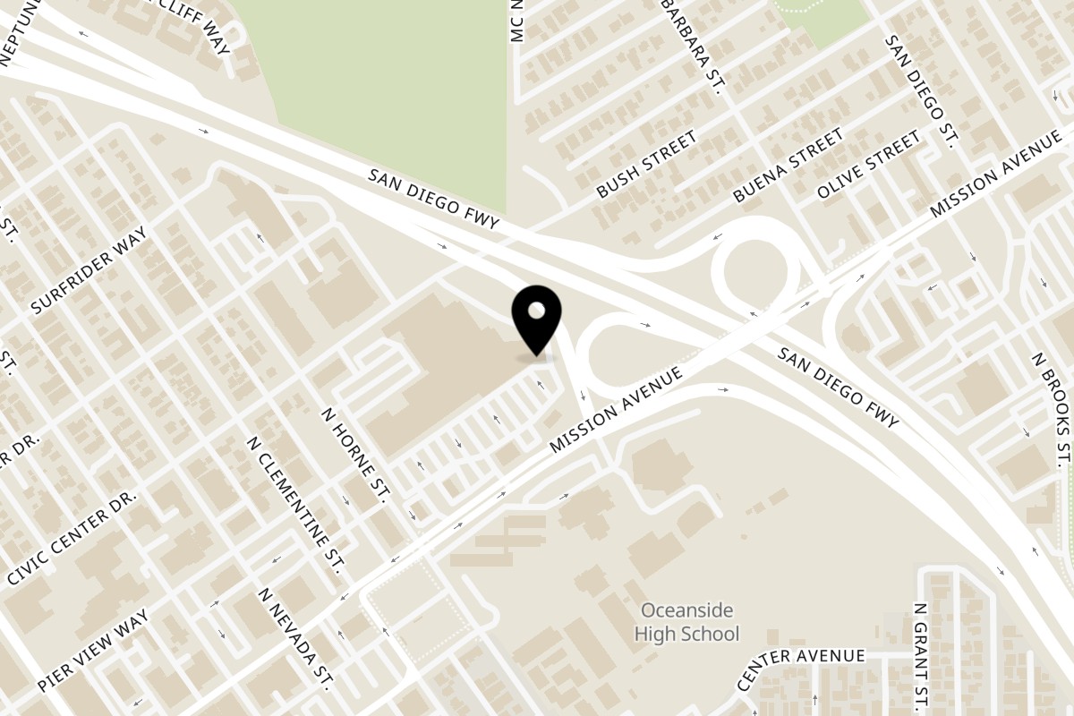 Map showing the location of Katak Thai Kitchen on 1058 Mission Ave in Oceanside